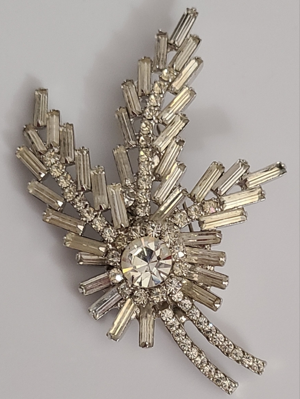 Vintage Juliana D&E Brooch Huge Verified Baguettes Rhinestones Estate Silver Euc